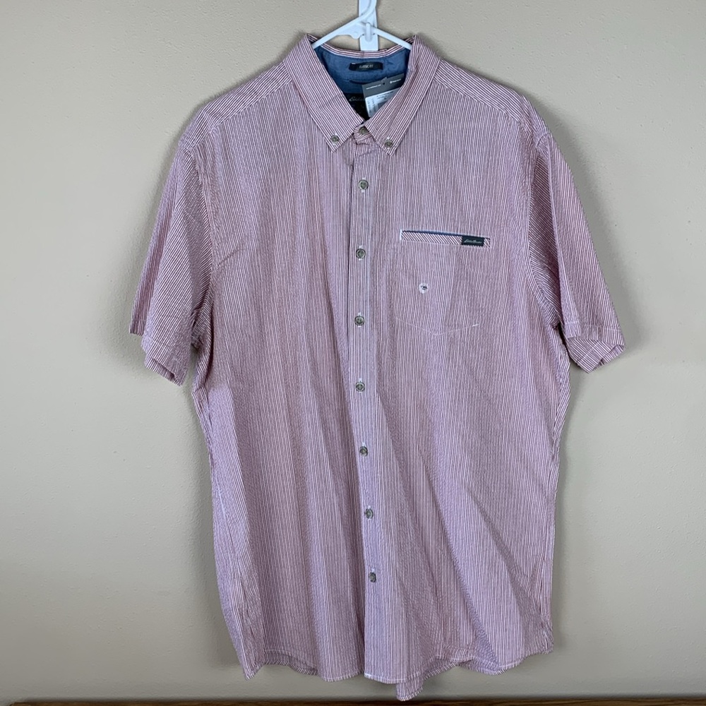NWT Men’s Eddie Bauer Red & White Casual Button Down Shirt Size XLT